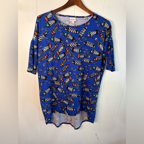 LuLaRoe Women’s Royal Blue Fireworks Irma Top Size XS - Picture 3 of 11